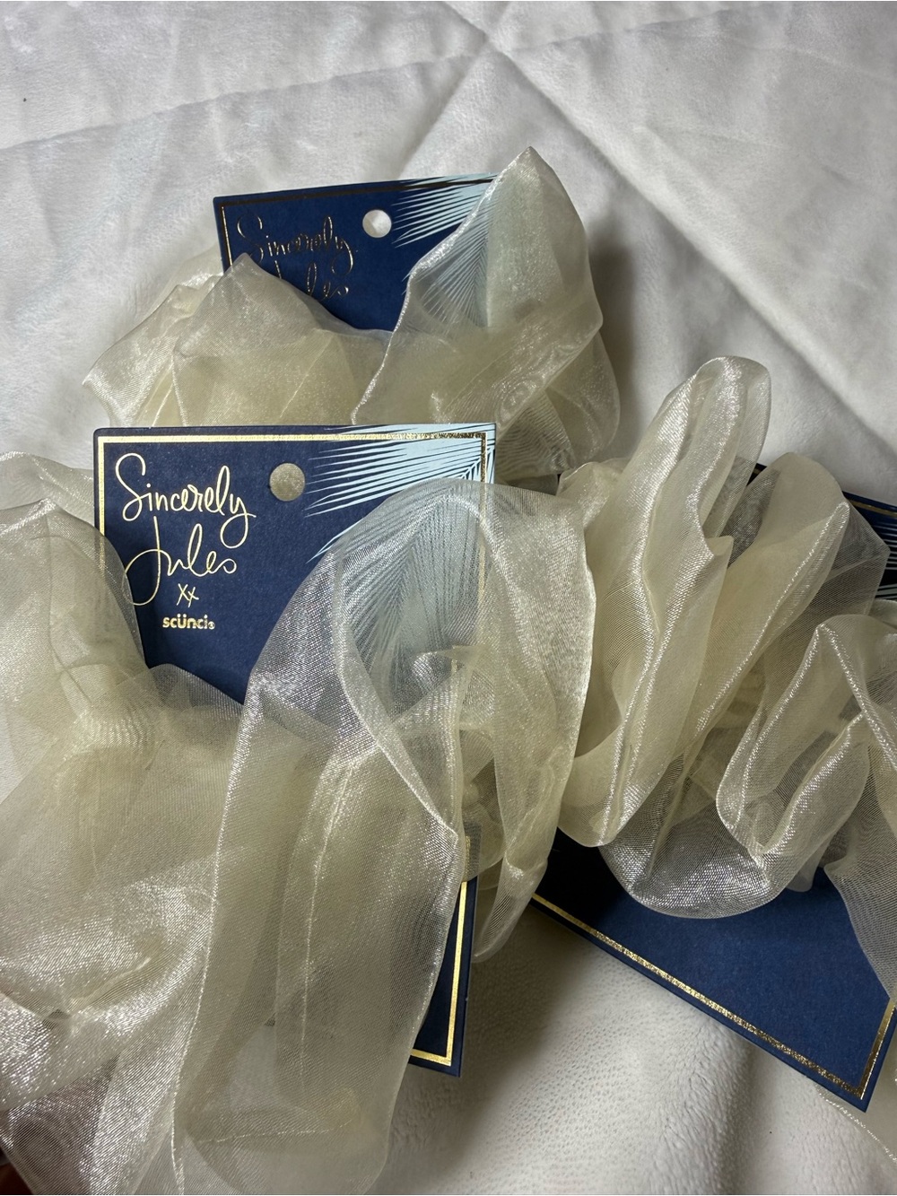 Sincerly Jules Sheer Ivory Organza Scrunchie Trio